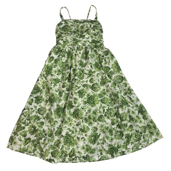 A & F Midi Dress Emerson Poplin Wide Strap Green Floral Cotton size Large - Picture 2 of 11